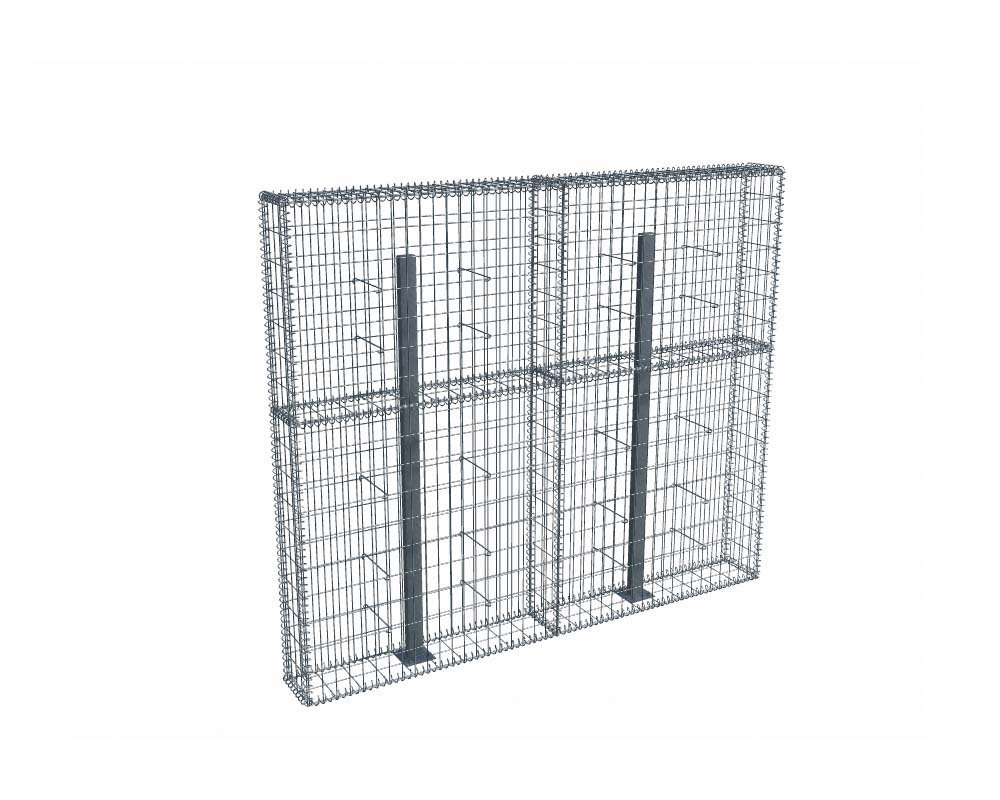 Kit gabion 2m de longueur, 170cm (H) x 20cm (L), pour clôture, assemblage spirales, mailles 5 x 10 cm, avec poteaux raidisseurs à visser