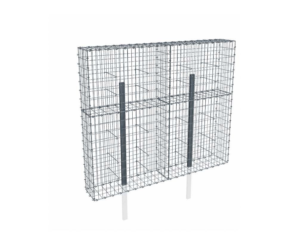 Kit gabion 2m de longueur, 170cm (H) x 30cm (L), pour clôture, assemblage agrafes, mailles 5 x 10 cm, avec poteaux raidisseurs à sceller
