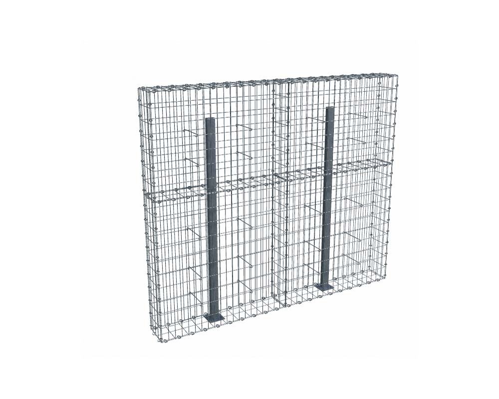 Kit gabion 2m de longueur, 170cm (H) x 30cm (L), pour clôture, assemblage agrafes, mailles 5 x 10 cm, avec poteaux raidisseurs à visser