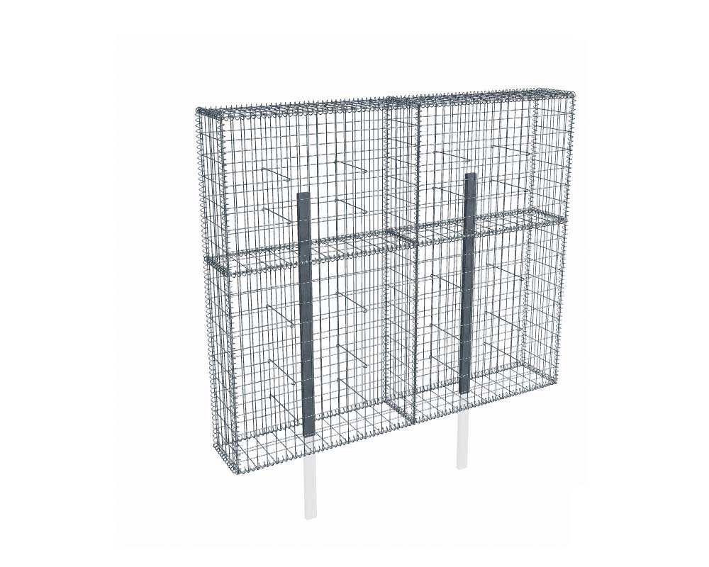 Kit gabion 2m de longueur, 170cm (H) x 30cm (L), pour clôture, assemblage spirales, mailles 5 x 10 cm, avec poteaux raidisseurs à sceller
