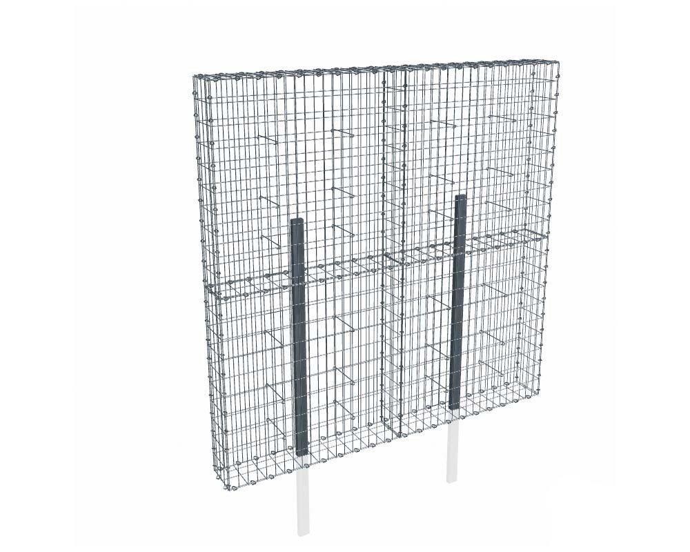 Kit gabion 2m de longueur, 200cm (H) x 20cm (L), pour clôture, assemblage agrafes, mailles 5 x 10 cm, avec poteaux raidisseurs à sceller
