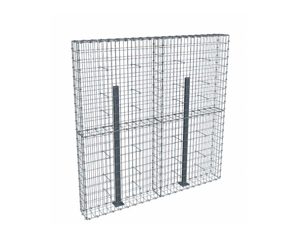 Kit gabion 2m de longueur, 200cm (H) x 20cm (L), pour clôture, assemblage agrafes, mailles 5 x 10 cm, avec poteaux raidisseurs à visser