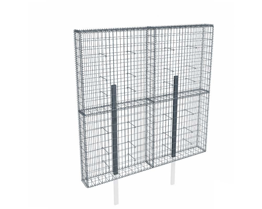 Kit gabion 2m de longueur, 200cm (H) x 20cm (L), pour clôture, assemblage spirales, mailles 5 x 10 cm, avec poteaux raidisseurs à sceller