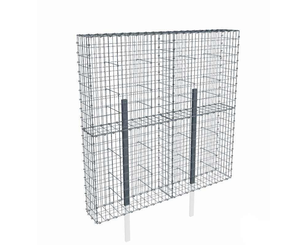 Kit gabion 2m de longueur, 200cm (H) x 30cm (L), pour clôture, assemblage agrafes, mailles 5 x 10 cm, avec poteaux raidisseurs à sceller