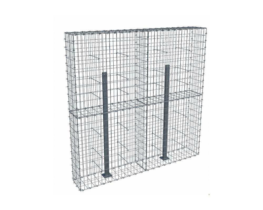 Kit gabion 2m de longueur, 200cm (H) x 30cm (L), pour clôture, assemblage agrafes, mailles 5 x 10 cm, avec poteaux raidisseurs à visser