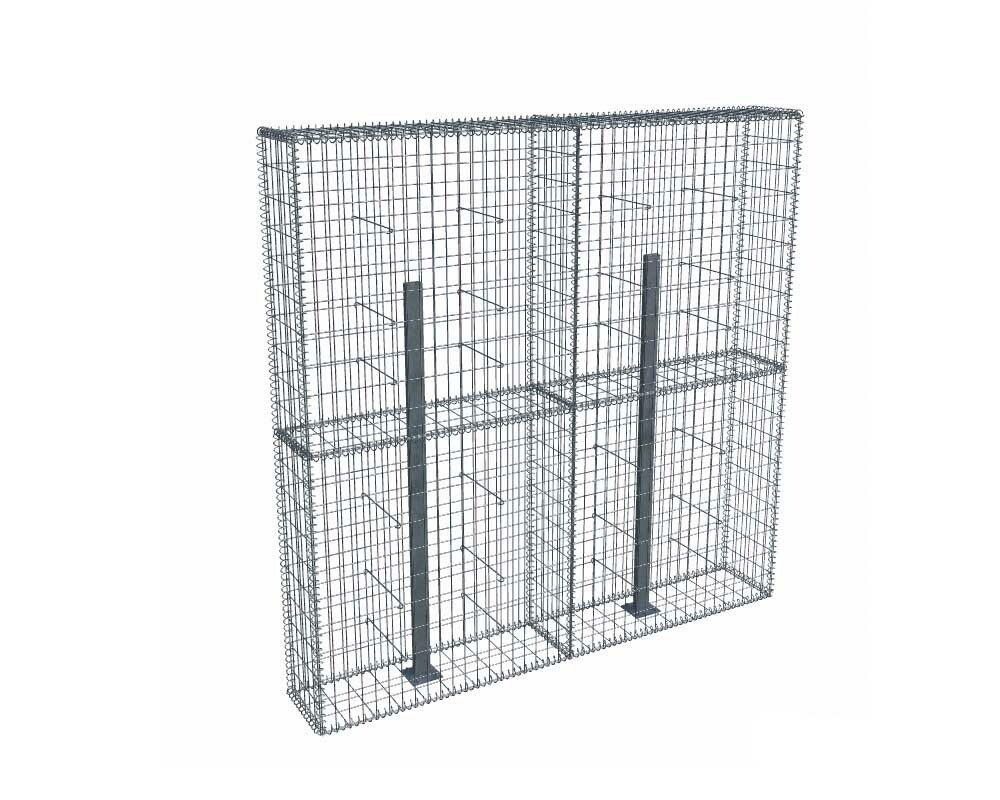 Kit gabion 2m de longueur, 200cm (H) x 30cm (L), pour clôture, assemblage spirales, mailles 5 x 10 cm, avec poteaux raidisseurs à visser