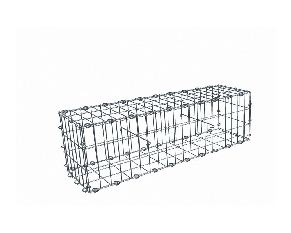 Gabion, longueur 100cm x 30cm(H) x 30(L), assemblage agrafes, mailles 5 x 10 cm, grilles non visibles mailles 10 x 10 cm Ø4mm