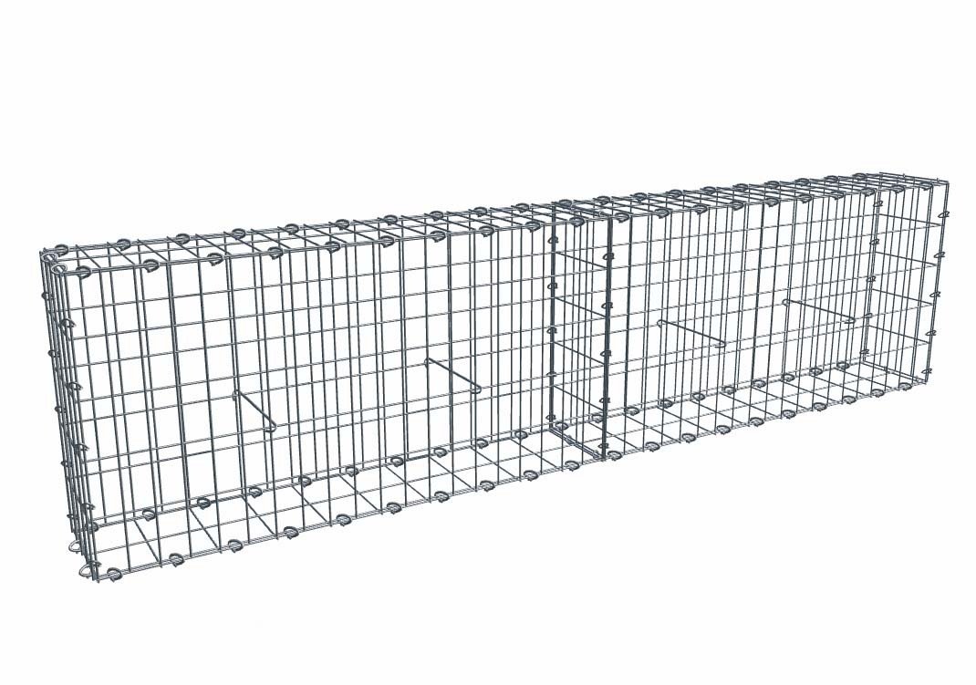 Kit gabion 2m de longueur, 50cm (H) x 20cm (L), pour clôture, assemblage agrafes, mailles 5 x 10 cm, grilles non visibles mailles 10 x 10 cm