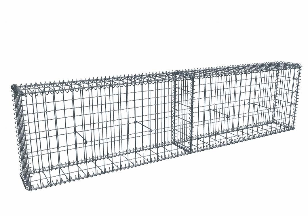 Kit gabion 2m de longueur, 50cm (H) x 20cm (L), pour clôture, assemblage spirales, mailles 5 x 10 cm, grilles non visibles mailles 10 x 10 cm