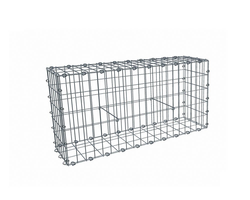Gabion, longueur 100cm x 50cm(H) x 30(L), assemblage agrafes, mailles 5 x 10 cm, grilles non visibles mailles 10 x 10 cm Ø4mm