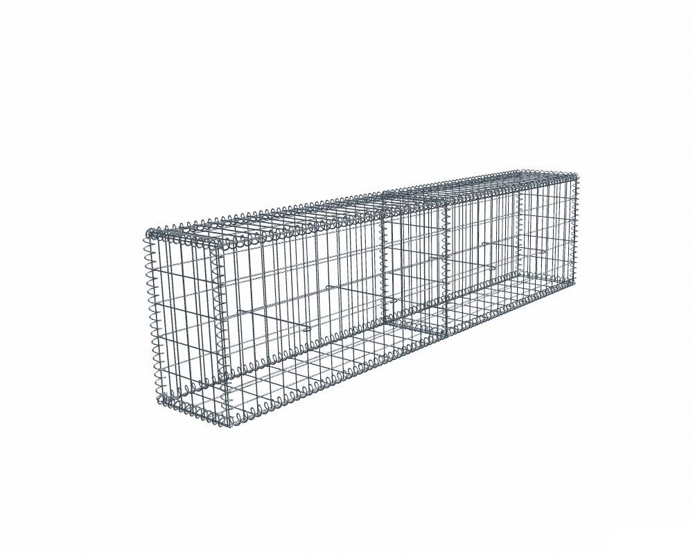 Kit gabion 2m de longueur, 50cm (H) x 30cm (L), pour clôture, assemblage spirales, mailles 5 x 10 cm, grilles non visibles mailles 10 x 10 cm