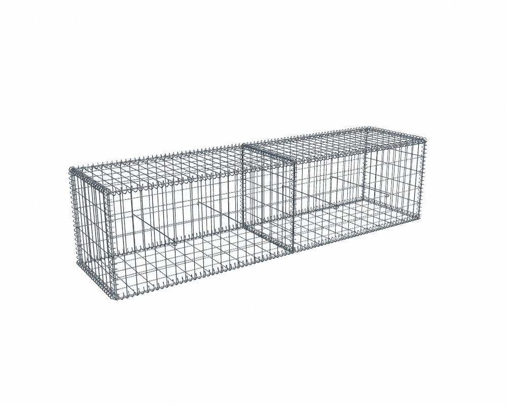 Kit gabion 2m de longueur, 50cm (H) x 50cm (L), pour clôture, assemblage spirales, mailles 5 x 10 cm, grilles non visibles mailles 10 x 10 cm