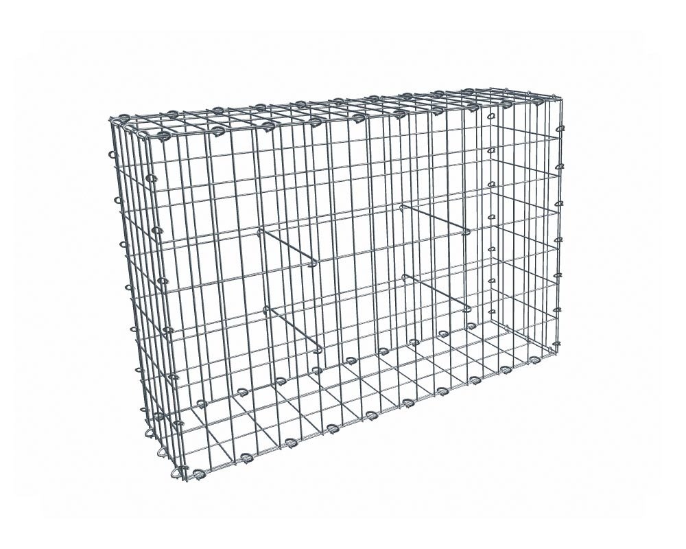 Gabion, longueur 100cm x 70cm(H) x 30(L), assemblage agrafes, mailles 5 x 10 cm, grilles non visibles mailles 10 x 10 cm Ø4mm