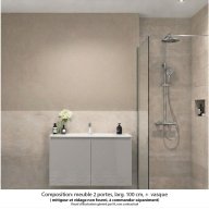 Ensemble meuble de salle de bain Oxford 100 cm grège brillant, plan vasque marbre reconstitué, 2 portes