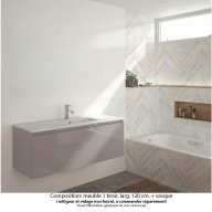 Ensemble meuble de salle de bain Oxford 120 cm grège brillant, vasque marbre reconstitué, 1 tiroir