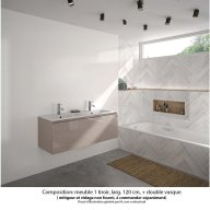 Ensemble meuble de salle de bain Oxford 120 cm grège brillant, plan double vasque marbre reconstitué, 1 tiroir