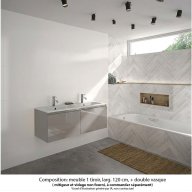 Ensemble meuble de salle de bain Oxford 120 cm grège brillant, plan double vasque marbre reconstitué, 2 tiroirs