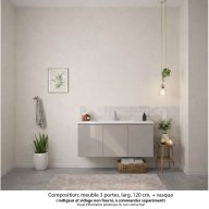 Ensemble meuble de salle de bain Oxford 120 cm grège brillant, plan vasque céramique, 3 portes