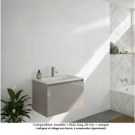 Ensemble meuble de salle de bain Oxford 80 cm grège brillant, plan vasque marbre reconstitué, 1 tiroir