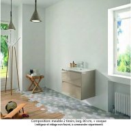 Ensemble meuble de salle de bain Oxford 80 cm grège brillant, plan vasque marbre reconstitué, 2 tiroirs