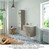 Ensemble meuble de salle de bain Oxford 80 cm grège brillant, plan vasque marbre reconstitué, 2 tiroirs +colonne (ch. à gauche)