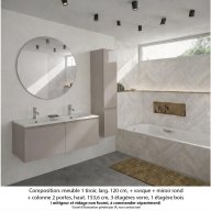 Ensemble meuble de salle de bain Oxford 120 cm grège brillant, plan double vasque marbre reconstitué, 2 tiroirs , miroir rond , colonne P. 35 cm x H. 153 cm