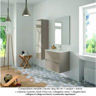 Ensemble meuble de salle de bain Oxford 80 cm grège brillant, plan vasque marbre reconstitué, 2 tiroirs , miroir simple , colonne P. 35 cm x H. 153 cm