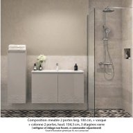 Ensemble meuble de salle de bain Oxford 100 cm grège brillant, plan vasque marbre reconstitué, 2 portes +colonne P. 35 cm x H. 104 cm