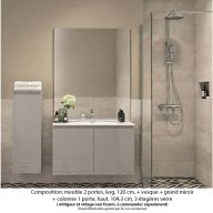 Ensemble meuble de salle de bain Oxford 100 cm grège brillant, plan vasque marbre reconstitué, 2 portes , miroir plan , colonne P. 35 cm x H. 104 cm