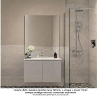 Ensemble meuble de salle de bain Oxford 100 cm grège brillant, plan vasque marbre reconstitué, 2 portes , miroir haut. 110 cm