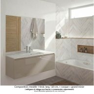 Ensemble meuble de salle de bain Oxford 120 cm grège brillant, plan vasque marbre reconstitué, 1 tiroir , miroir haut. 110 cm