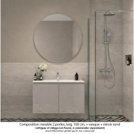 Ensemble meuble de salle de bain Oxford 100 cm grège brillant, plan vasque marbre reconstitué, 2 portes , miroir rond