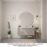 Ensemble meuble de salle de bain Oxford 120 cm grège brillant, plan vasque céramique, 3 portes , miroir rond