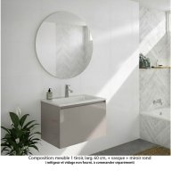 Ensemble meuble de salle de bain Oxford 80 cm grège brillant, plan vasque marbre reconstitué, 1 tiroir , miroir rond