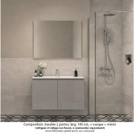 Ensemble meuble de salle de bain Oxford 100 cm grège brillant, plan vasque marbre reconstitué, 2 portes , miroir haut. 60 cm