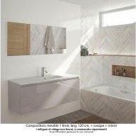 Ensemble meuble de salle de bain Oxford 120 cm grège brillant, plan vasque marbre reconstitué, 1 tiroir , miroir haut. 60 cm