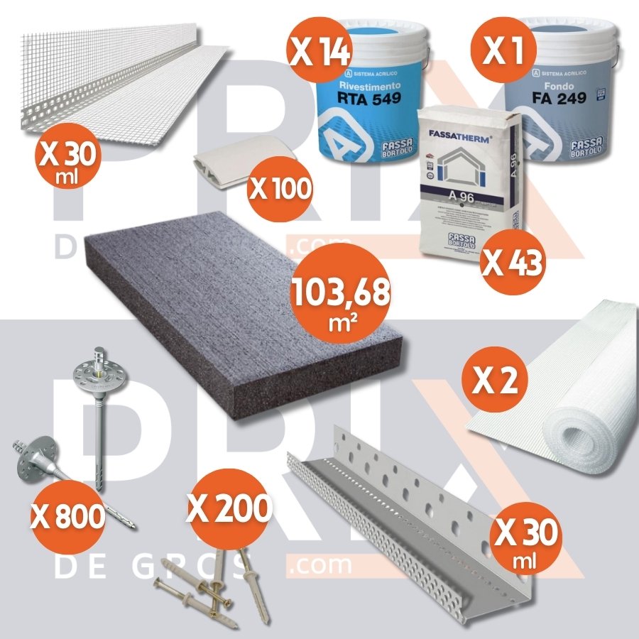 Image des composants du kit d'isolation thermique extérieure graphité, incluant une épaisseur de 160