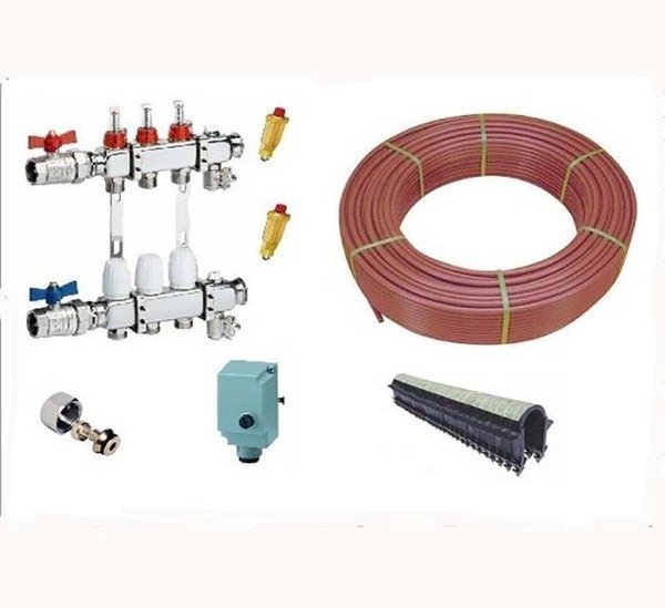 Kit plancher chauffant hydraulique 90 m² – Collecteur inox avec débitmètres – PER Nu