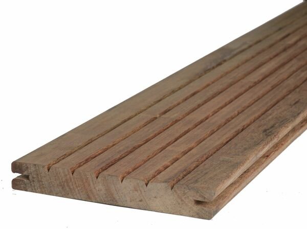 Lame de terrasse 21 x 145 mm, ipé -profil rainuré V, pose par clip hardwood