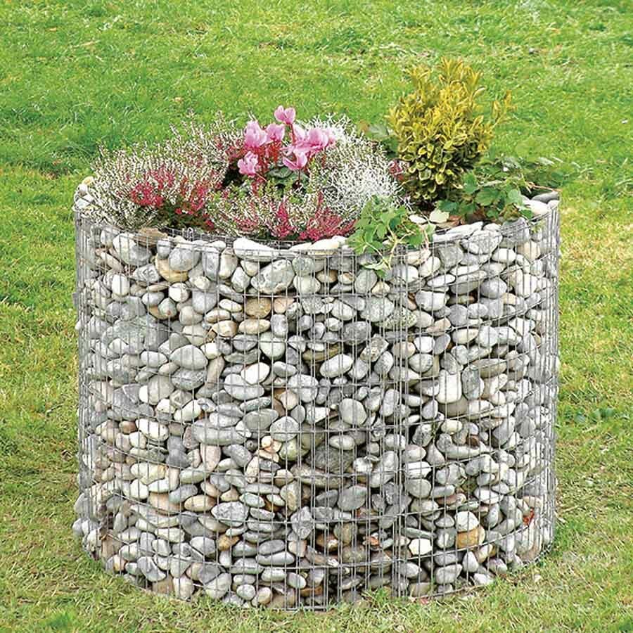 Bac à plante circulaire Ø 146 cm x 80 cm de haut. en gabion, mailles 2,5 x 10 cm