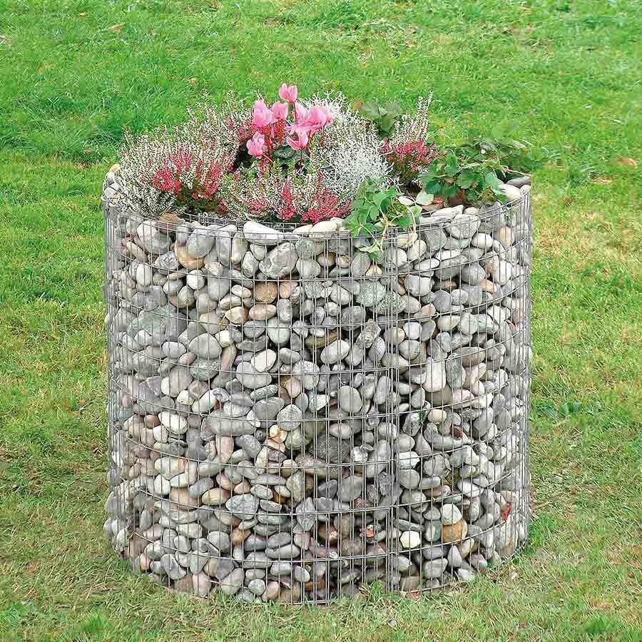 Bac à plante circulaire Ø 92 cm x 80 cm de haut. en gabion, mailles 2,5 x 10 cm