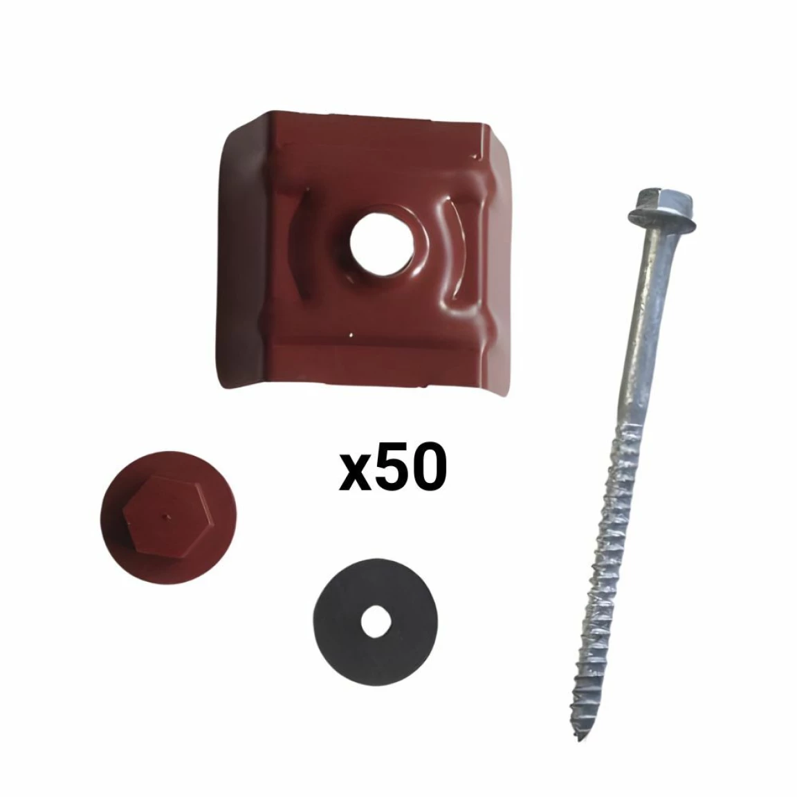 Kit de fixation bac acier, 50 ex, rouge (RAL8012) 
