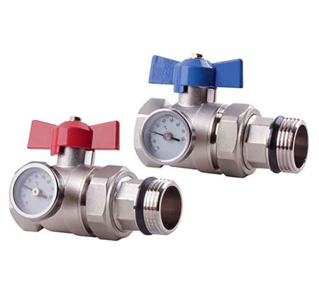 Kit Vanne à sphère droite, diamètre 1", avec thermomètre et raccord