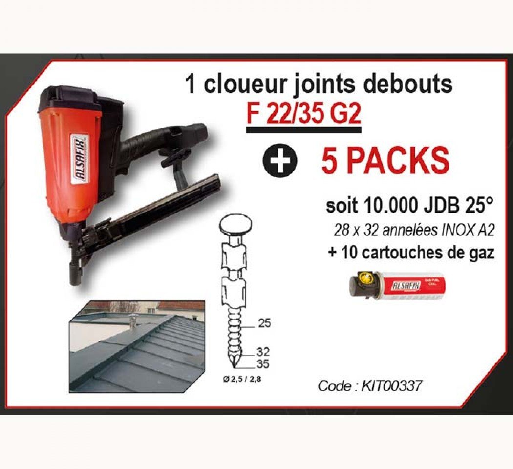 Ensemble cloueur joints debouts, 5 packs, 10 cartouches de gaz