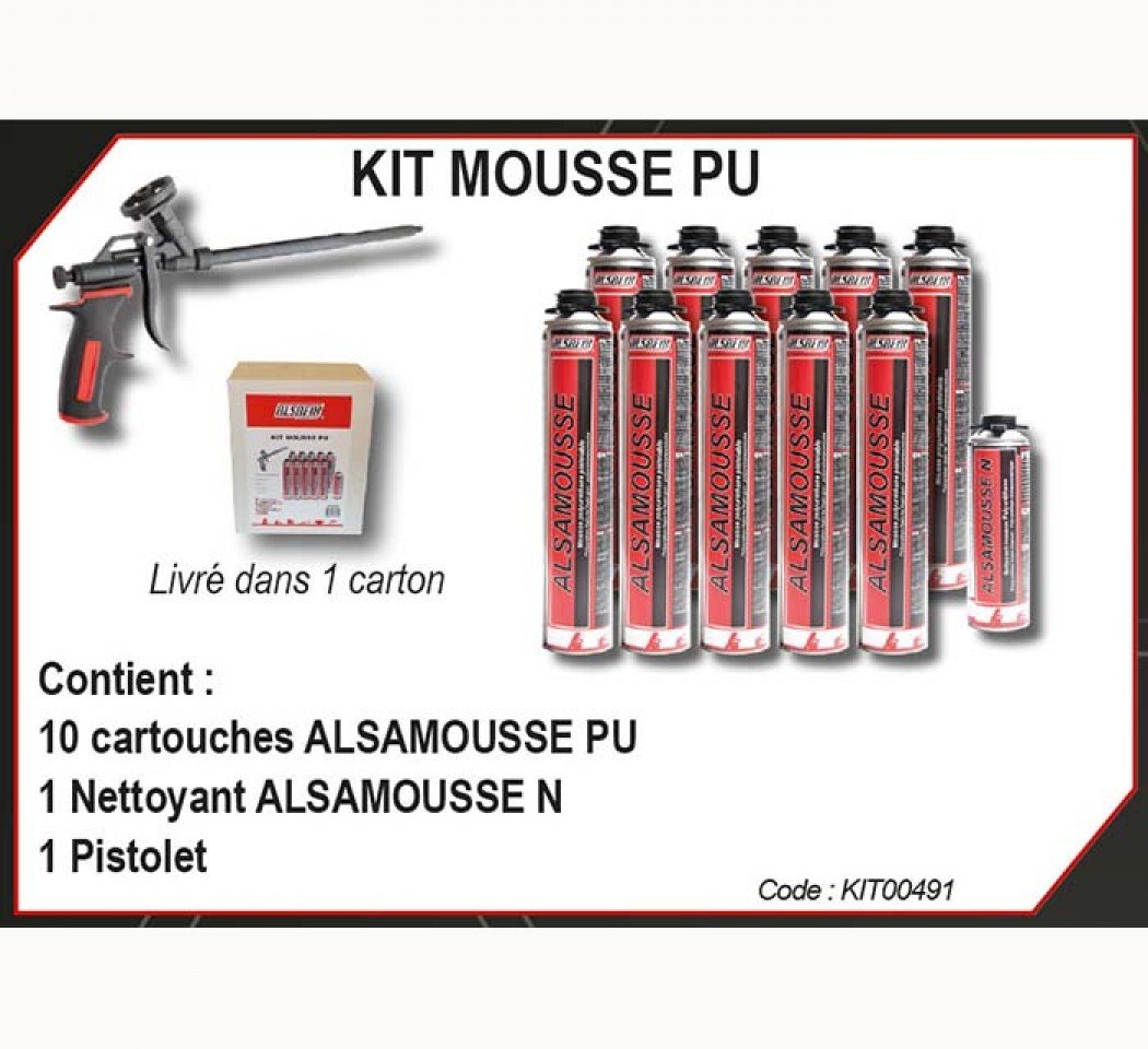 Kit Mousse PU classique livré en carton avec 1 nettoyant et 1 pistolet