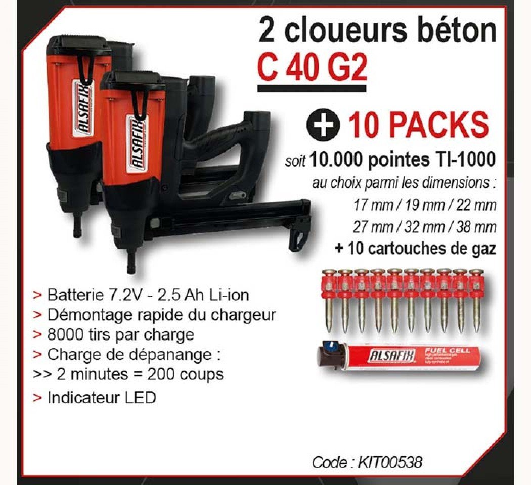 Ensemble de 2 cloueurs, 10 000 pointes et 10 cartouches de gaz