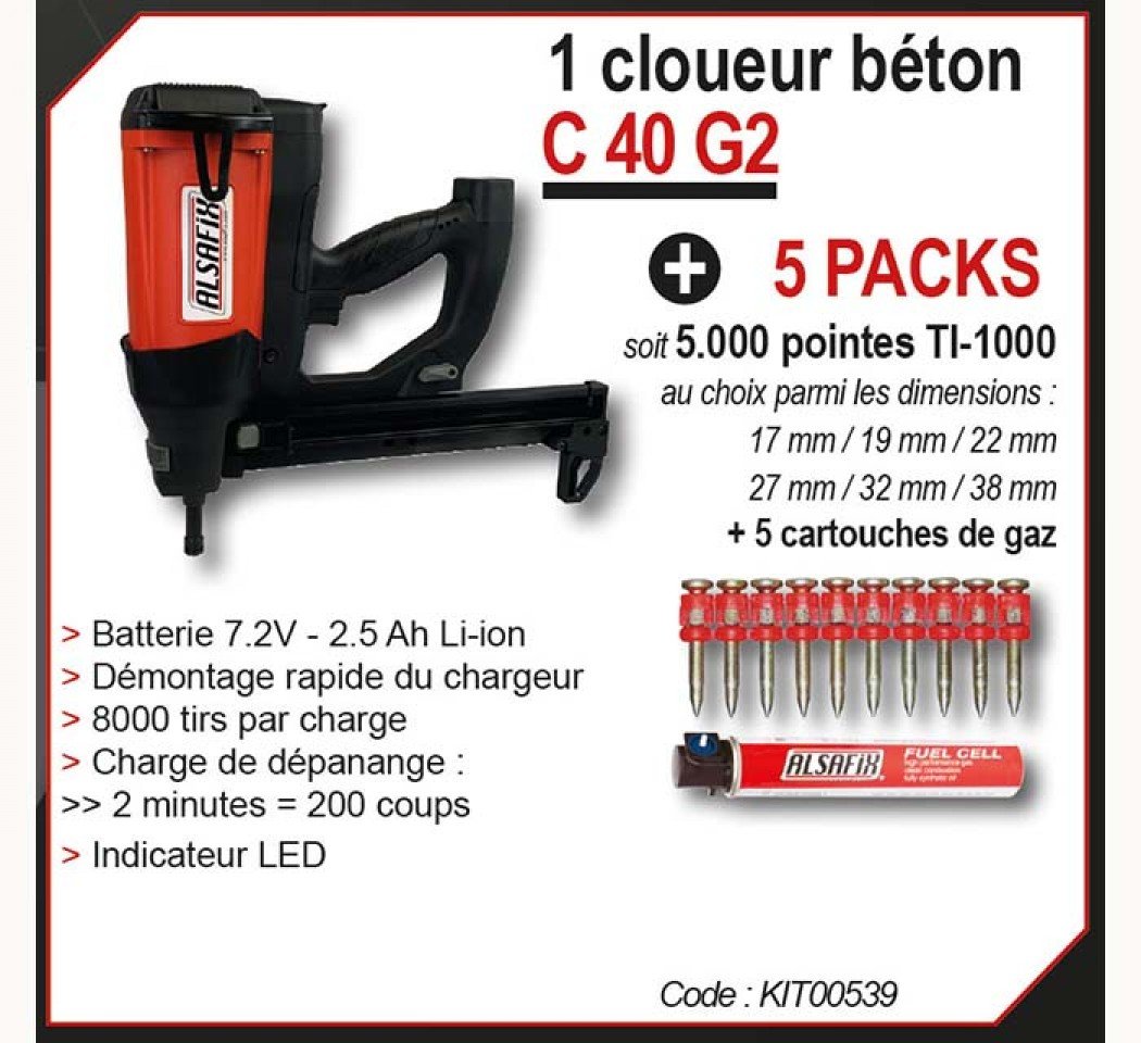 Ensemble de 1 cloueur, 5 000 pointes et 5 cartouches de gaz