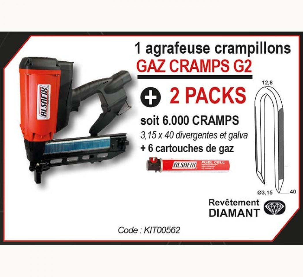 Ensemble de 1 agrafeuse, 2 packs cramps, 6 cartouches de gaz