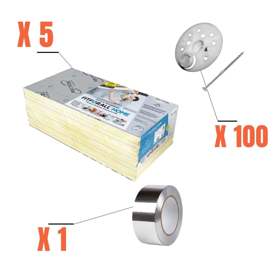 Kit isolation thermique Fitforall 30mm, complet avec panneaux, chevilles et rouleau adhésif