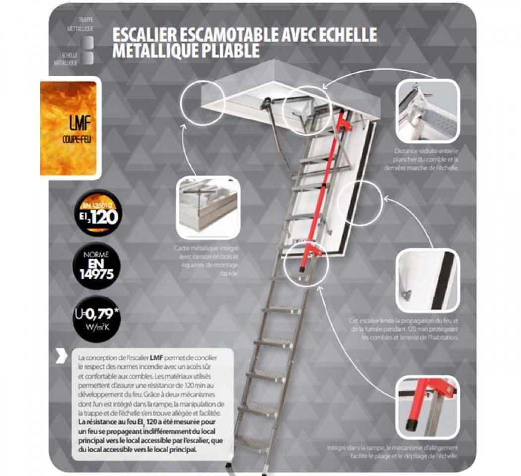 Escalier escamotable LMF120 avec échelle métallique pliable, hauteur 305 cm, 70 cm x 130 cm